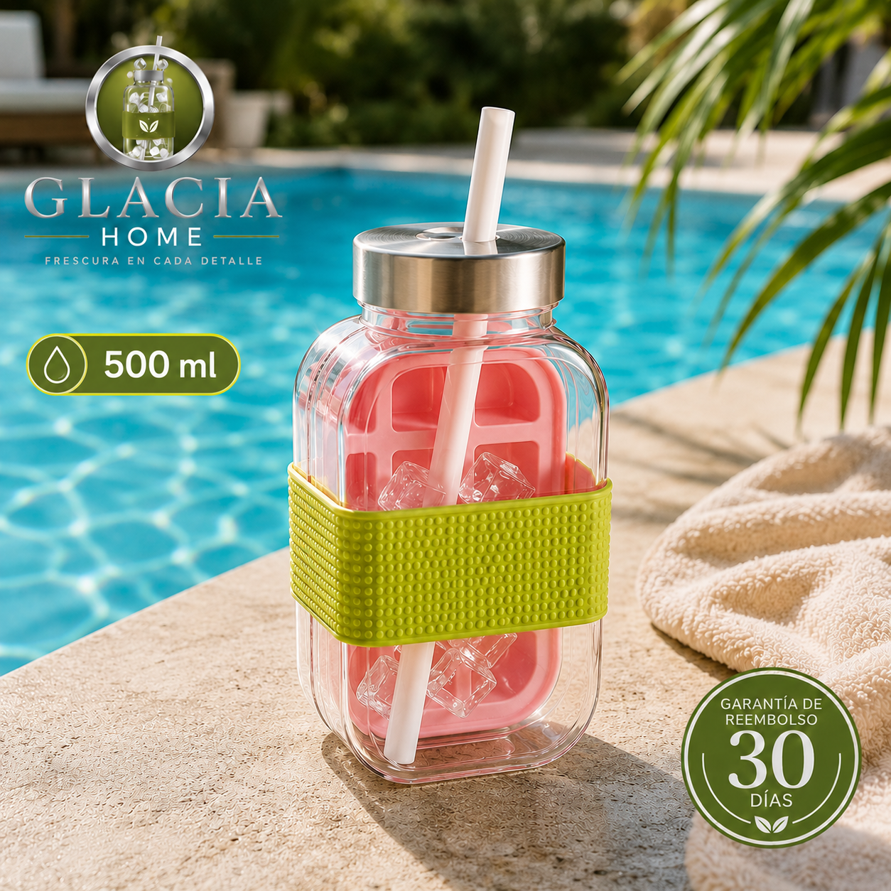 Vaso Glacia Fresh con Enfriador Interior y Pajita